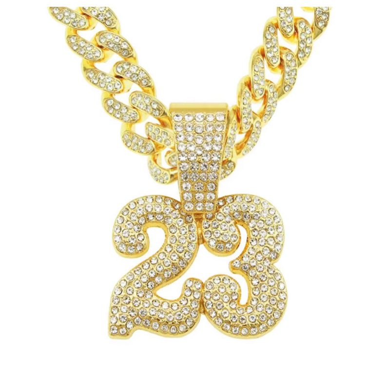13mm Width Football Pendant Necklace,Number 23 Chain Iced Out Pendant Necklace, 3D Diamond Gold Zinc Alloy Stainless Steel Religious Zircon - Image 3