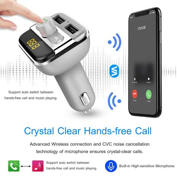 Car Wireless FM Transmitter 3.4A Dual USB Charge Hands-free Call Car MP3 Player - Image 4
