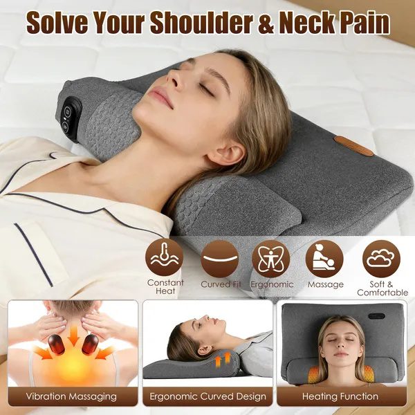 Neck Massager Pillow Ergonomic Massager Memory Foam Pillow With 3-Level Heating 3-Intensity Vibration 30Min Timer For Neck Back Shoulder Pain Relief - Image 4