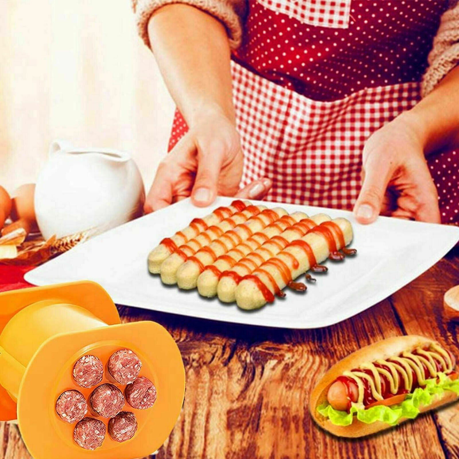 أداة صنع الهوت دوج وتشكيل اللحم – أداة بلاستيكية منزلية لعمل النقانق وشرائط اللحم وكرات المعكرونة (DIY أدوات مطبخ) - الصورة 2
