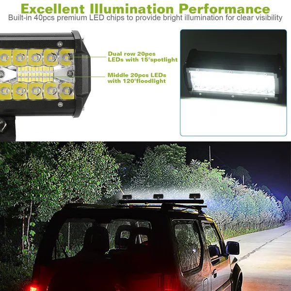 7in LED Light Bar 120W 12000LM LED Work Light Pods Offroad Driving Lights IP67 Waterproof Fog Light Spot Flood Beam For Jeep Trailer Truck Bus Boat - Image 3