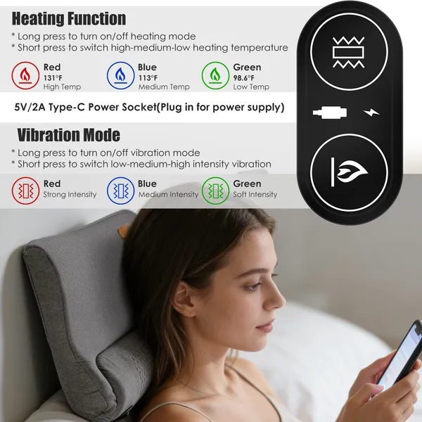 Neck Massager Pillow Ergonomic Massager Memory Foam Pillow With 3-Level Heating 3-Intensity Vibration 30Min Timer For Neck Back Shoulder Pain Relief - Image 2