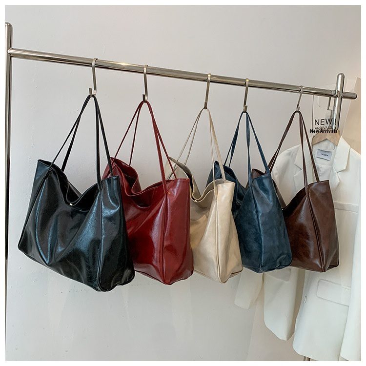 Vintage Women's Tote Bag Athletic Casual Fashion Large Capacity Leather Shoulder Bag Shopper Harajuku Simple Handbag - Image 2