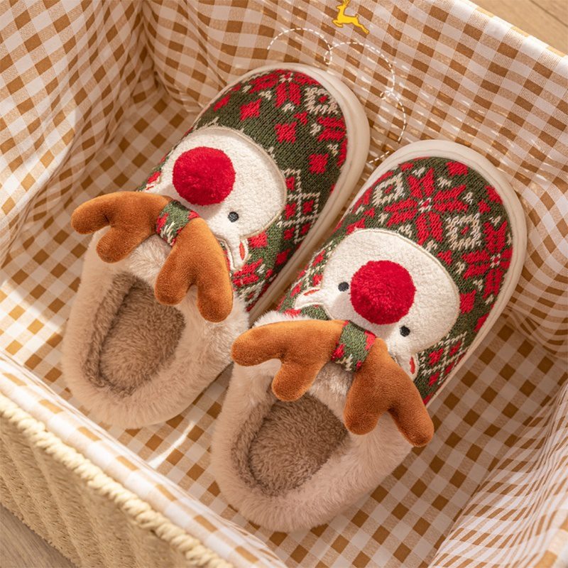 Cute Christmas Elk Plush Slippers Winter Ins Fashion Non-slip Floor Bedroom Home Slippers For Women Fuzzy House Shoes - Image 5