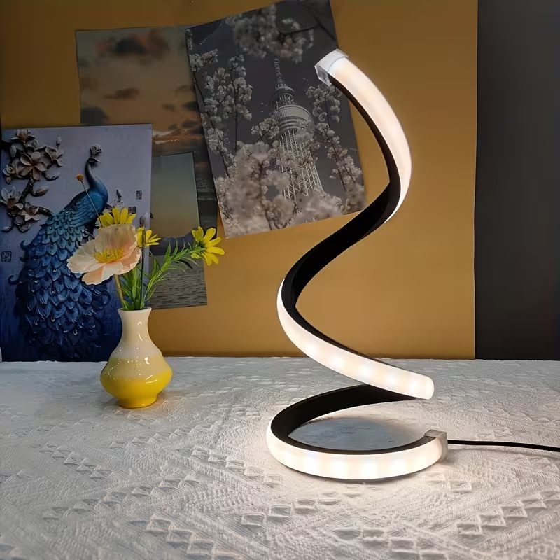 مصباح طاولة LED إبداعي حلزوني مكوّن من قطعتين، بثلاثة ألوان قابلة للتعديل، إضاءة ناعمة قابلة للتعتيم، مريح للعين، مناسب لغرفة النوم وغرفة المعيشة والحمام وديكور المنزل، يعمل عبر USB - الصورة 4