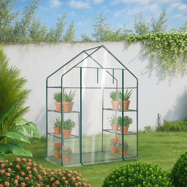 Mini Walk-in Greenhouse With PVC Cover, 4-Shelf Indoor Outdoor Plant Gardening Green House For Garden Backyard, 56inch X 29inch X 77inch, Transparent - Image 7