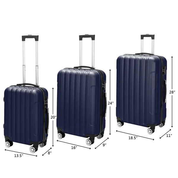 3-in-1 Multifunctional Large Capacity Traveling Storage Suitcase Luggage Set Navy Blue - Image 10