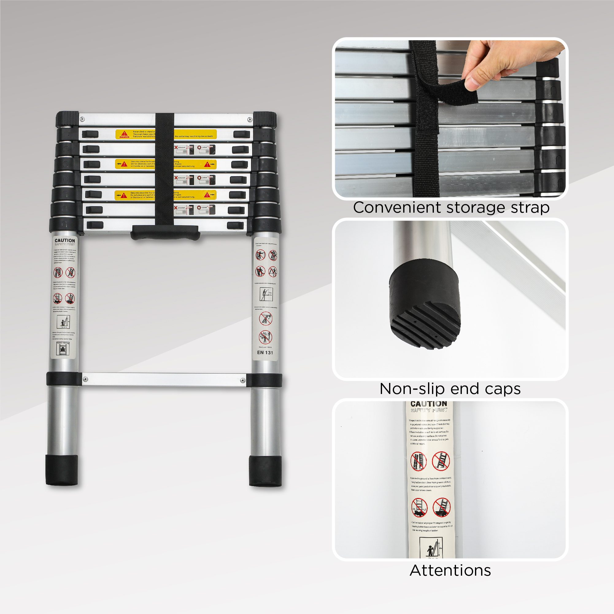 Telescoping Ladder 8.5FT, Telescopic Extension Ladder, Aluminum Alloy Folding Ladder Portable Multi-Purpose for Indoor Outdoor Work, Heavy Duty 300 lbs Load - Image 9