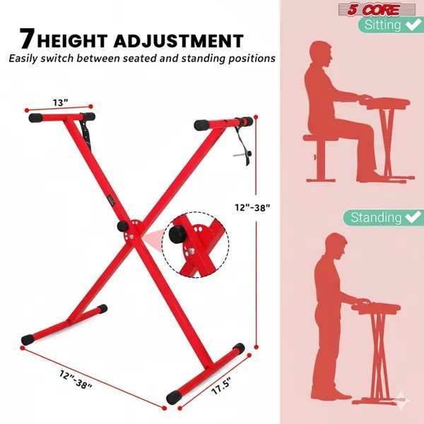 5 Core Keyboard Stand X Shape Adjustable Foldable Portable Key Board Stands W Locking Strap - الصورة 2