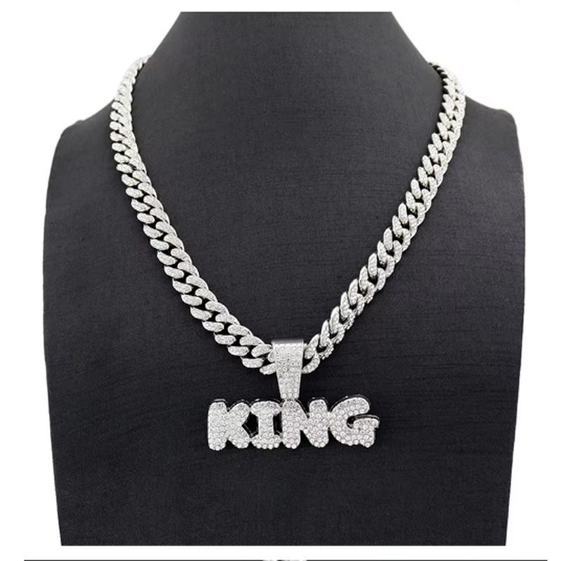 13mm Width Football Pendant Necklace,Full Diamond King Fashion Pendant Necklace, 3D Diamond Gold Zinc Alloy Stainless Steel Religious Zircon - Image 2