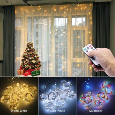 ستارة إضاءة LED للنافذة تعمل عبر USB مع جهاز تحكم عن بُعد – زينة عيد الميلاد للمنزل والغرفة