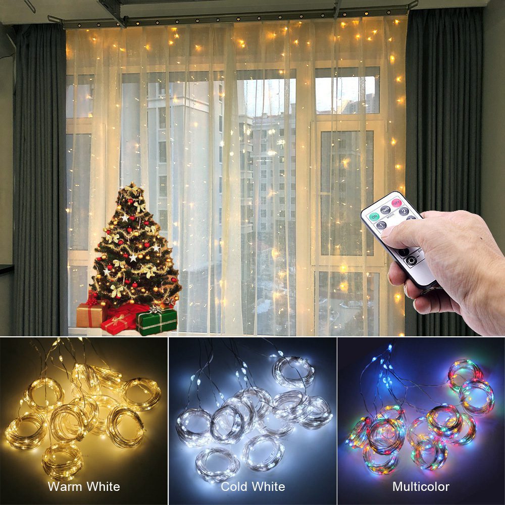 ستارة إضاءة LED للنافذة تعمل عبر USB مع جهاز تحكم عن بُعد – زينة عيد الميلاد للمنزل والغرفة