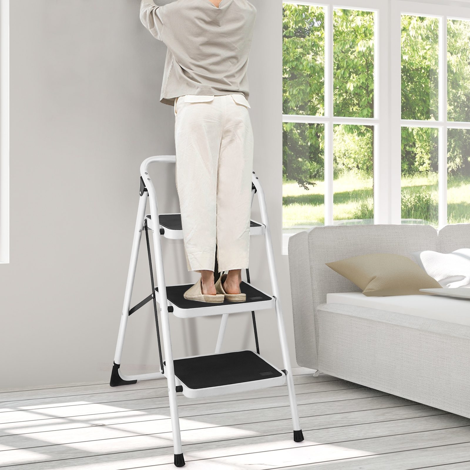 Folding 3-Step Ladder With Handgrip And Anti-Slip Platform - Image 7