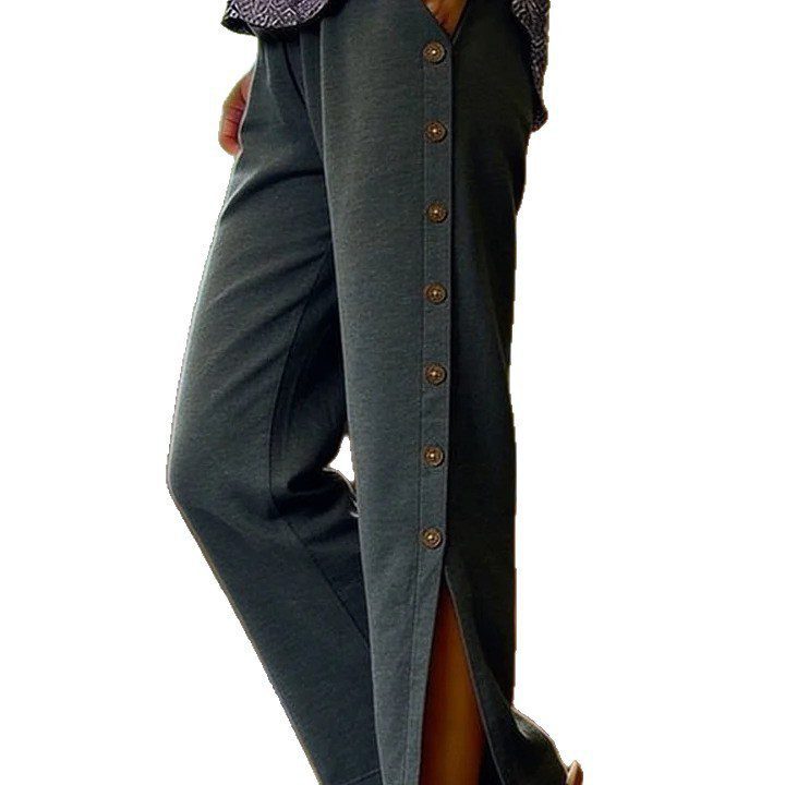 Breathable Button-detail Casual Straight-leg Cropped Pants - Image 2