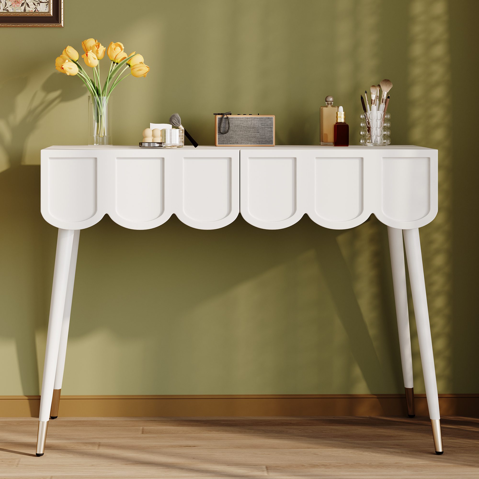 Vanity Table Dressing Table With 2 Drawers, Metal Legs, White, Dimensions W100 X D40 X H76 Cm - Image 5