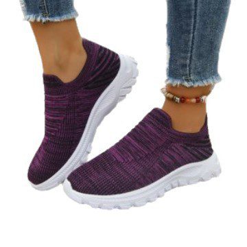 أحذية رياضية جديدة من قماش Flyknit شبكي منخفضة القطع بدون أربطة مع كعب إسفيني ومنصة سميكة - الصورة 3