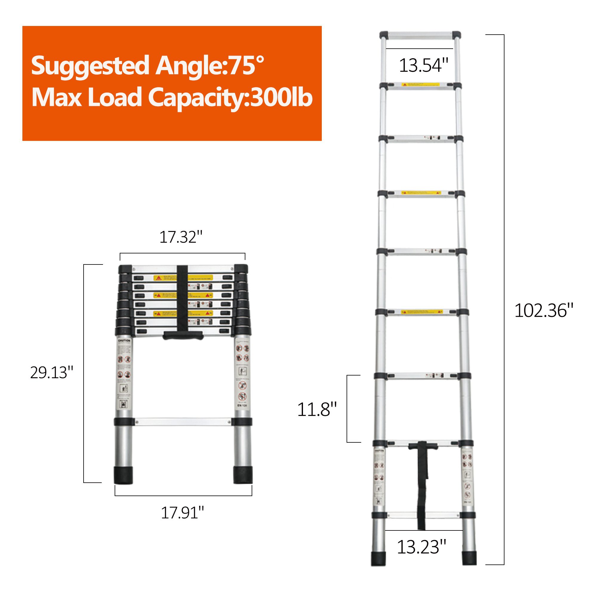 Telescoping Ladder 8.5FT, Telescopic Extension Ladder, Aluminum Alloy Folding Ladder Portable Multi-Purpose for Indoor Outdoor Work, Heavy Duty 300 lbs Load - Image 7