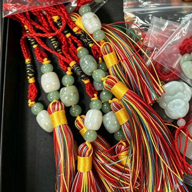 Knot Tassel Pendant For Phone Case, Mini Mala Tassels With Hanging Loop, Jade Beads And Charms - Image 2