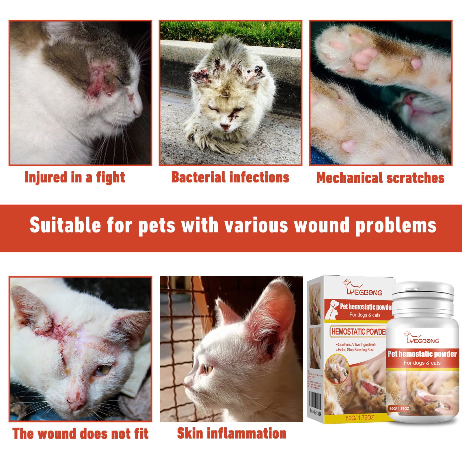 Pet Hemostatic Powder, Fast Bleeding Stop Wound Care Powder For Dogs Cats, Gentle Pet Nail Cut Skin Injury Healing Powder 50g - Image 6