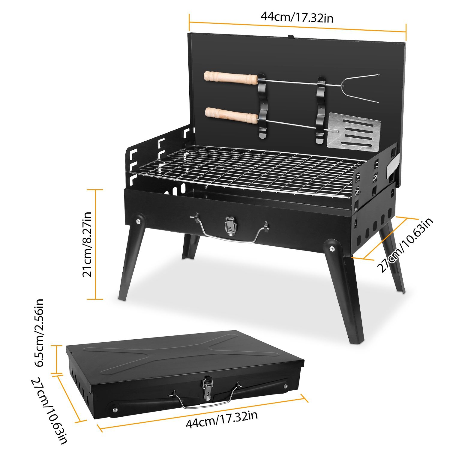 1Pc 17.32x10.63x8.27in Portable Charcoal Grill For Spring Summer Outdoor Activities Foldable BBQ Suitcase Grill Shelf For Outdoor Camping Picnics Garden Grilling Fedex Shipping - Image 7