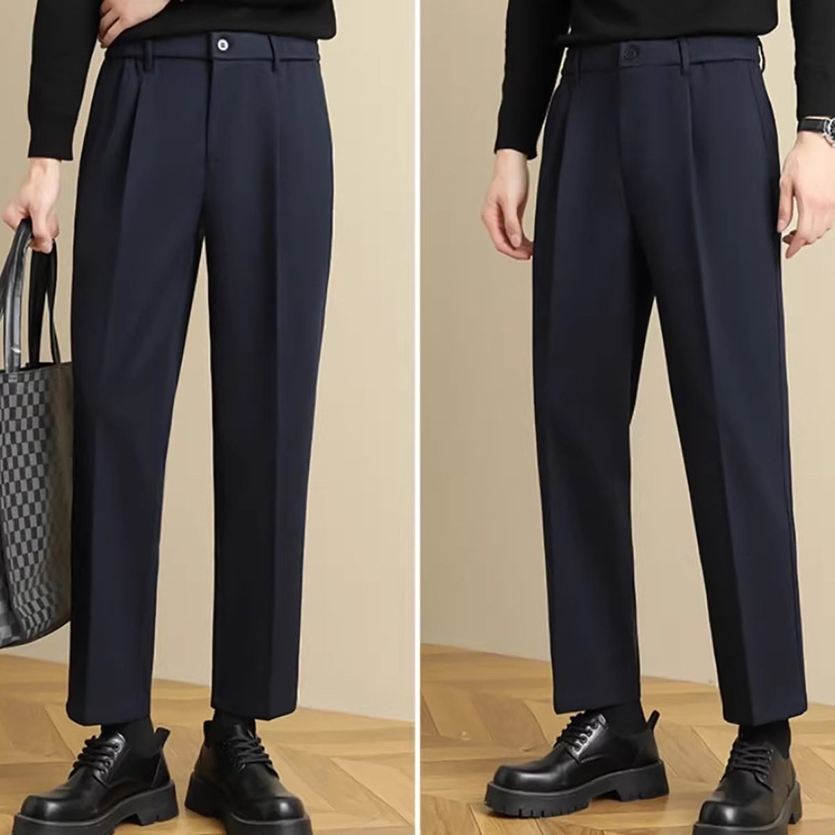 بنطال رجالي كاجوال فضفاض بقصة مستقيمة بطول تسعة أعشار - الصورة 3