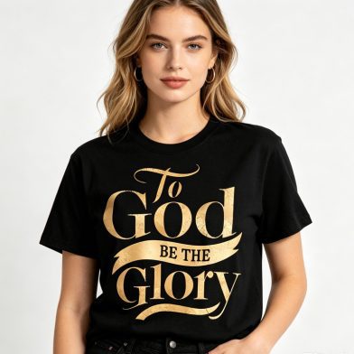 To God Be The Glory Gold Print Women Men T-Shirt, Summer Casual Round Neck Short Sleeve Top