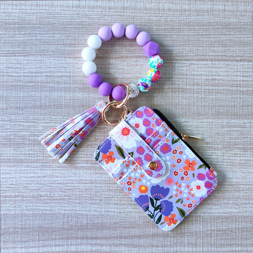 Womens Silicone Bead Bracelet Keychain Cardholder - Image 10