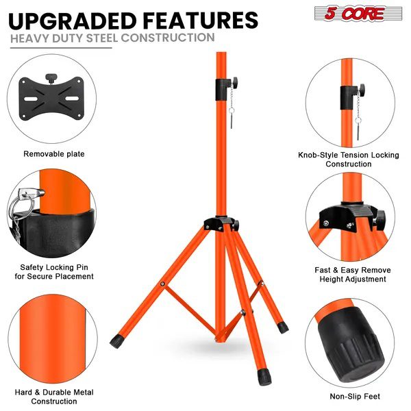 5 Core Speaker Stand Pair Height Adjustable PA DJ Tripod Studio Monitor Stands W 35mm Compatible Insert - SS ECO 2PK ORG WoB - Image 2