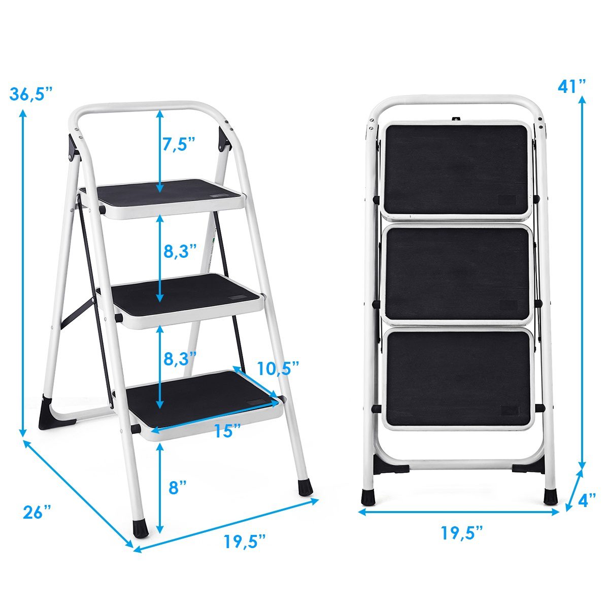 Folding 3-Step Ladder With Handgrip And Anti-Slip Platform - Image 2