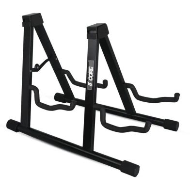 5 CORE Double Guitar Stand Floor Adjustable Heavy Duty A Frame Universal Folding Acoustic Electric Bass Mandolin Banjo Violin Holder Multiple Folding Stands For On Stage Studio Easy Assembly BLACK