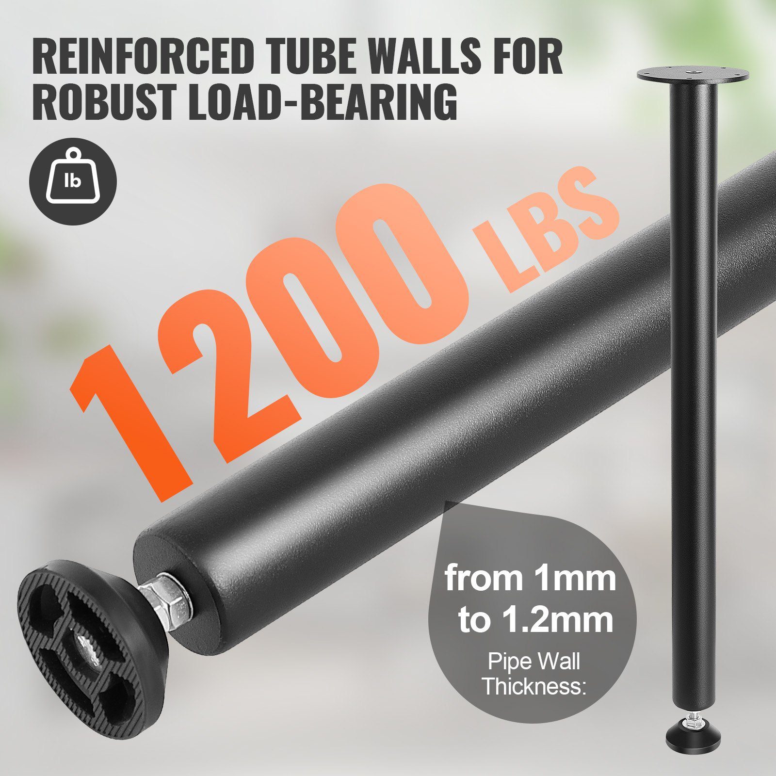 711.2MM Adjustable Desk Legs, Reinforced Steel Office Table Furniture Legs Set Of 4 For DIY, 544.3KG Load Capacity Heavy Duty Desk Legs, Quick Instalation Legs With Adjustable Foot Cup Black - Image 3