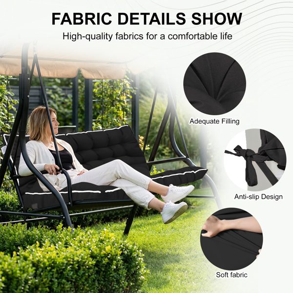 Outdoor Swing Cushions 55 Inch,Waterproof 4in Thick Porch Swing Cushion Replacement With Backrest And Ties,Comfortable 2-3 Seat Pation Swing Pad For Backyard,Garden,Lawn,Outdoor Furniture Black - Image 2