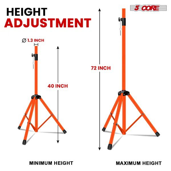 5 Core Speaker Stand Pair Height Adjustable PA DJ Tripod Studio Monitor Stands W 35mm Compatible Insert - SS ECO 2PK ORG WoB - Image 3