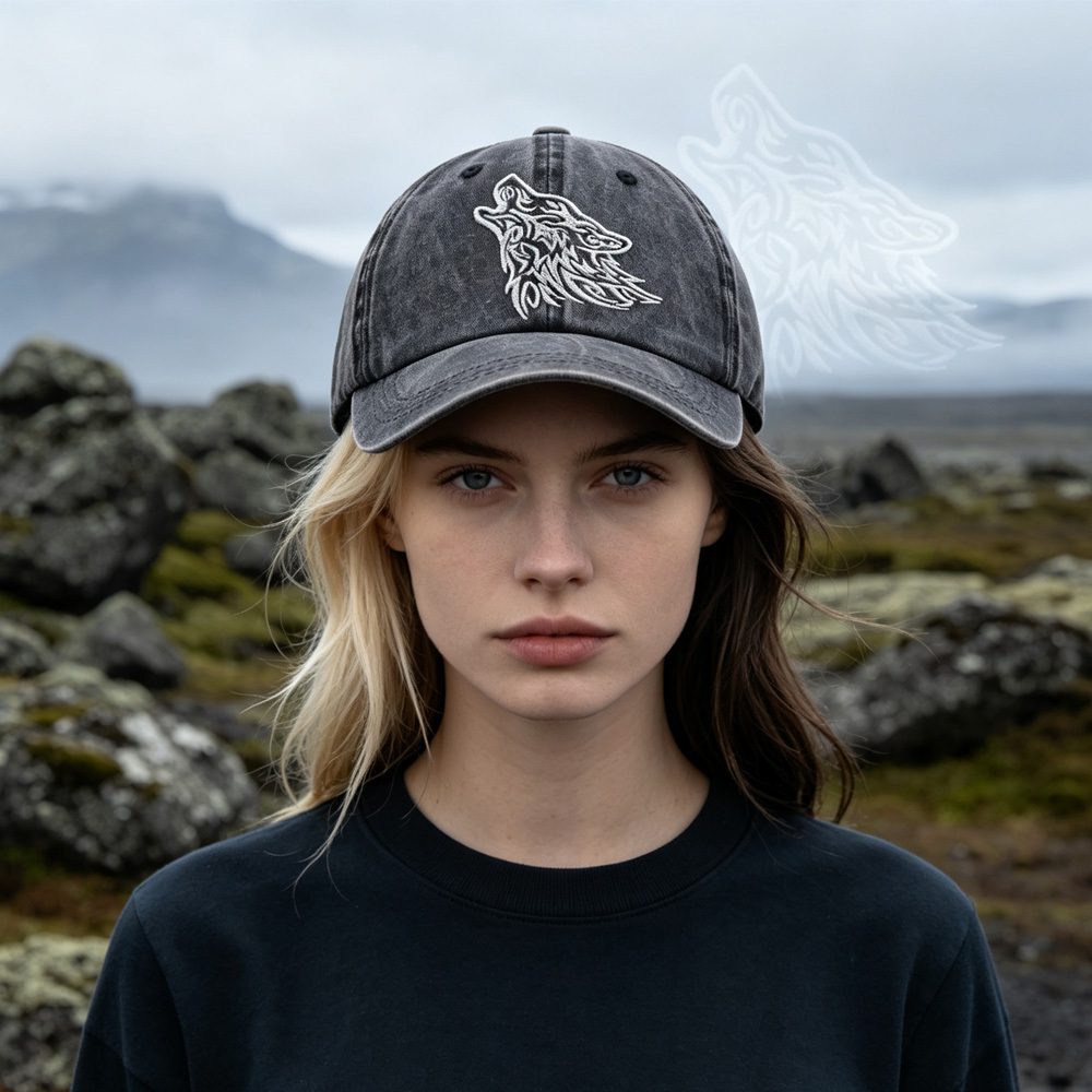 2pcs Tribal Howling Wolf Embroidered Vintage Washed Baseball Cap, Unisex Distressed Hat - Image 8