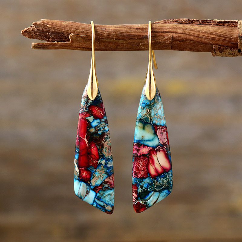 Bohemian Emperor Stone Geometric Pendant Earrings - Image 3