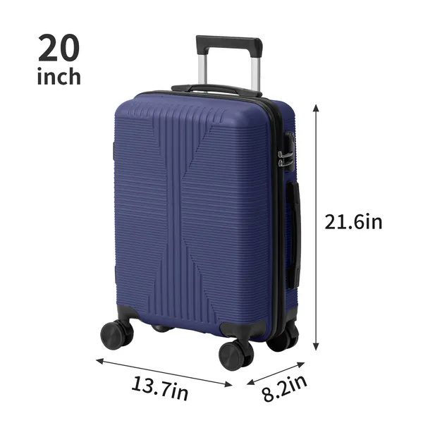 قفل أمتعة غير معتمد من TSA، حقيبة ترولي PP ثلاثية الوظائف 3 في 1، مقاسات 20 بوصة و24 بوصة و28 بوصة، مادة PP، أزرق كحلي - الصورة 3