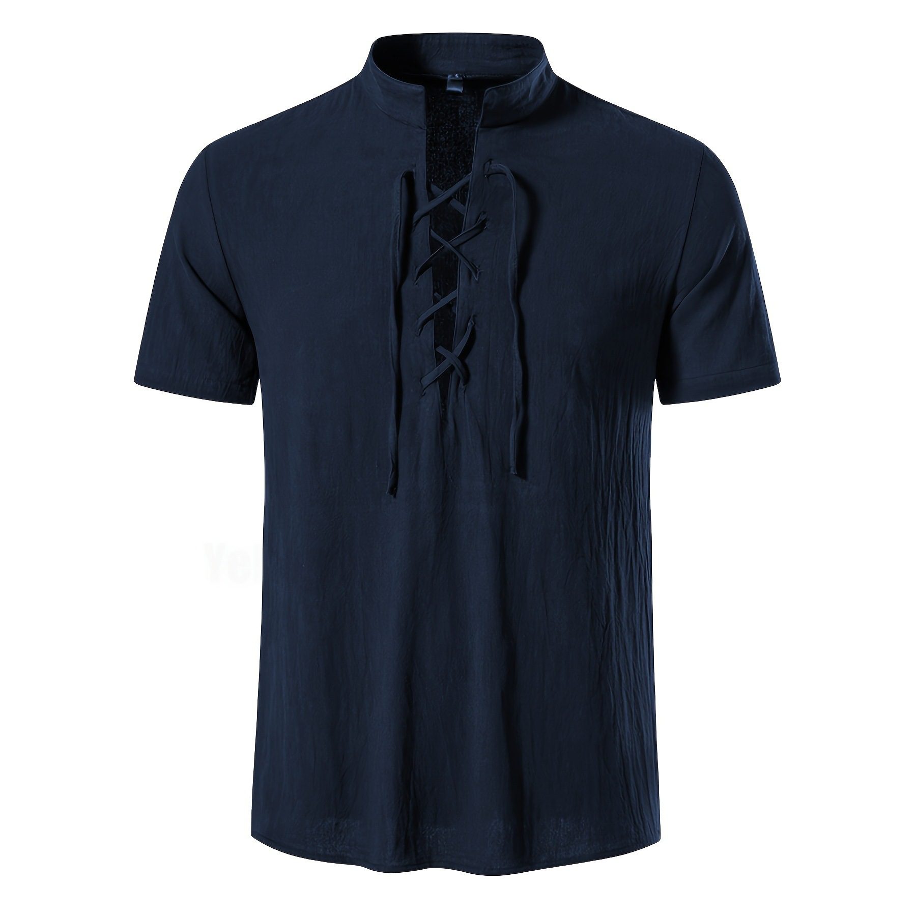 Mens Short-sleeve Casual Henley-neck Large-size Beach Shirt - Image 5