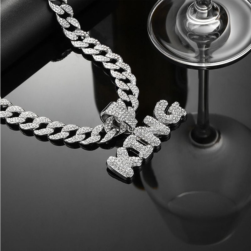 13mm Width Football Pendant Necklace,Full Diamond King Fashion Pendant Necklace, 3D Diamond Gold Zinc Alloy Stainless Steel Religious Zircon - Image 4