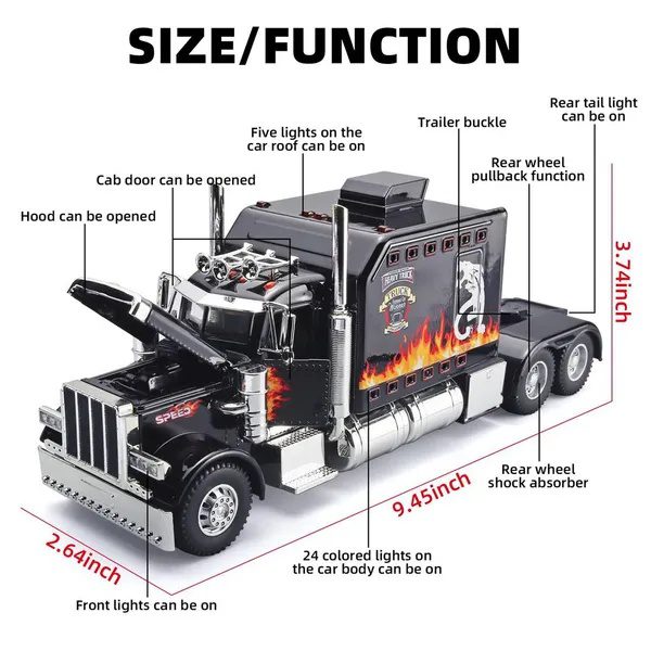 Semi Truck Toys For Boy Heavy Trucks,Metal Diecast Trucks Model Pull Back Cars With Light And Sound,Truck And Trailer Toys For Boys,Toy Trucks For Boys Age 4-8 - Image 2