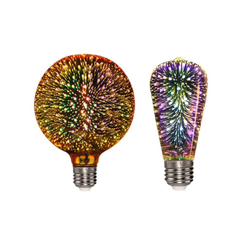 مصباح LED ثلاثي الأبعاد بتأثير الألعاب النارية (RGB) وقاعدة E27 - تصميم "إديسون" كلاسيكي (ريترو) - إضاءة ملونة - مناسب لديكور المنزل وعيد الميلاد - الصورة 2