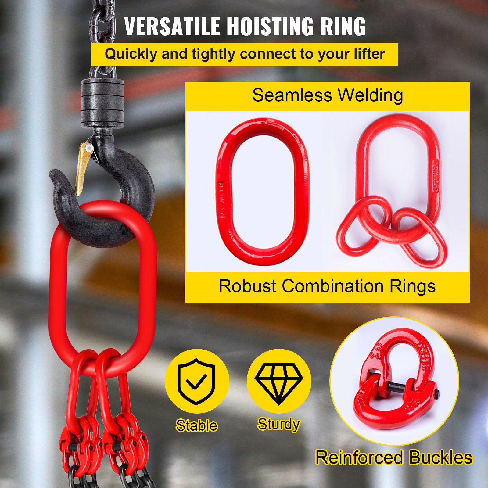 304.8 Cm Lifting Chain Sling, 7.9 Mm Hanging Lift Chain, 4989.5 Kg Capacity G80 Alloy Steel Engine Chain Hoist Lifts Heavy Duty 5 Ton With 4 Leg Grab Hooks And Adjuster - Image 4