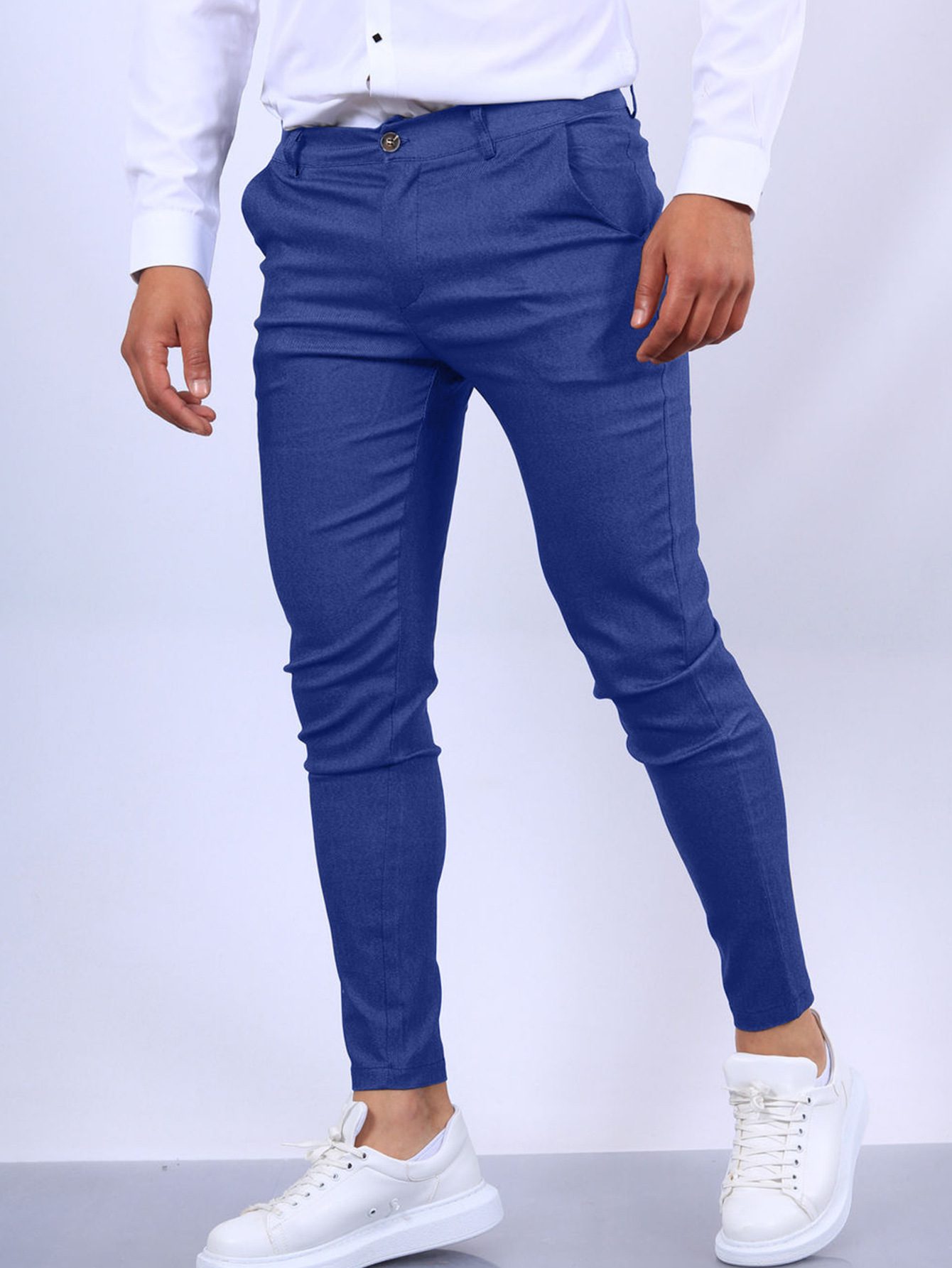 Men's Slim Button Trousers Fashion Solid Office Versatile Long Pencil Pants - Image 4