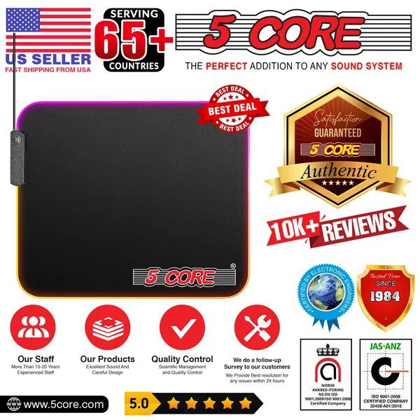 5Core Gaming Mouse Pad RGB 12 Light Modes 2 Zone Desk Mouse Mat W Rubber Base - Image 2