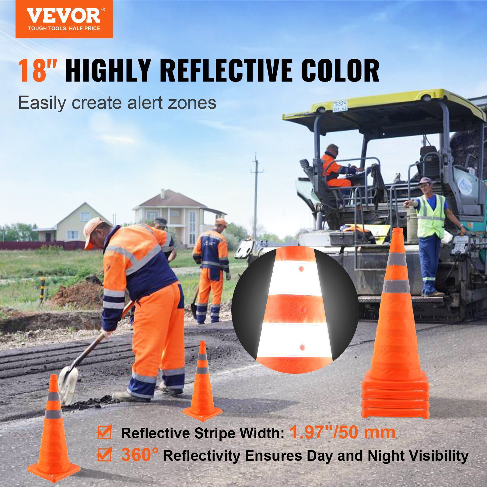 Safety Cones, 4 Pack 28 Inch Collapsible Traffic Cones, Construction Cones With Reflective Collars, Wide Base And A Storage Bag, For Traffic Control, Driving Training, Parking Lots - Image 2