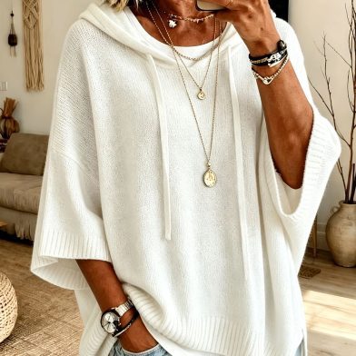 Womens Knitted New-Style Hooded Drawstring Sweater