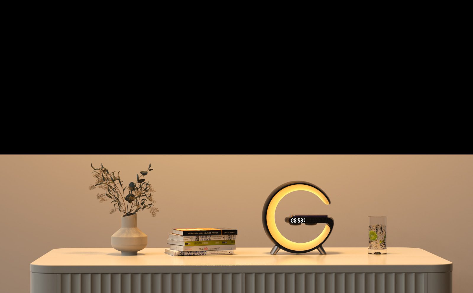 مصباح LED ذكي بتصميم G مع مكبر صوت بلوتوث وشاحن لاسلكي، مصباح أجواء بتحكم عبر التطبيق لغرفة النوم وديكور المنزل - الصورة 10