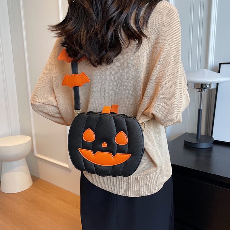 Halloween Bags Funny Pumpkin Cartoon Shoulder Crossbody Bag With Bat Personalized Creative Female Bag - Image 4