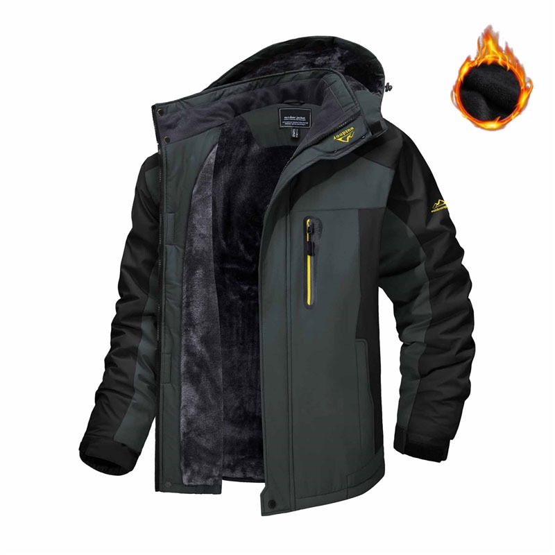 Winter Hooded Jacket Fashion Casual Warm Fleece Coat Windproof Rainproof Parka Windbreaker Men's Top - Image 3