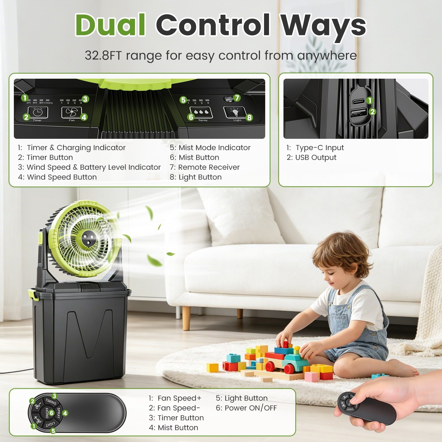 1Pc 5 In 1 20000mAh 10L Bucket Portable Misting Fan Indoor Outdoor Rechargeable Camping Cooling Fan Work As Air Cooler Humidifier Power Bank & RGB Night Light With Remote Control - Image 8