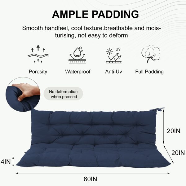 Outdoor Swing Cushions 60 Inch,Waterproof 4in Thick Porch Swing Cushion Replacement With Backrest And Ties,Comfortable 2-3 Seat Pation Swing Pad For Backyard,Garden,Lawn,Outdoor Furniture Dark Blue - Image 6